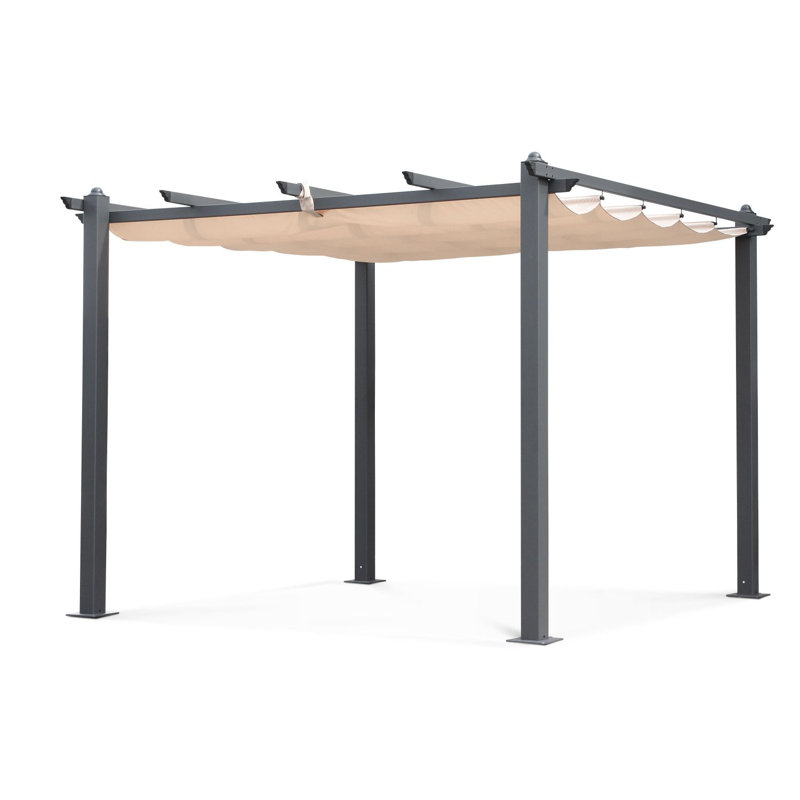 Condate: Aluminium Pergola 3x4m with Sliding Retractable Canopy, Beige, 225cm H x 303cm W x 298cm D