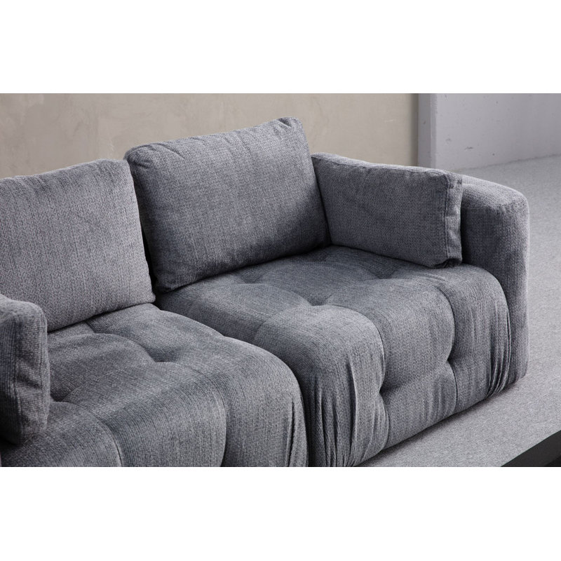 Modern 2-Seat Sofa, Grey Fabric, 118 x 47.2 x 25.6 inches | Beech Wood & Chipboard Frame, 100% Polyester Upholstery | Comfortable 28 DNS Soft Foam & Feather Back Pillows (2 Included) | Stylish Living Room Furniture