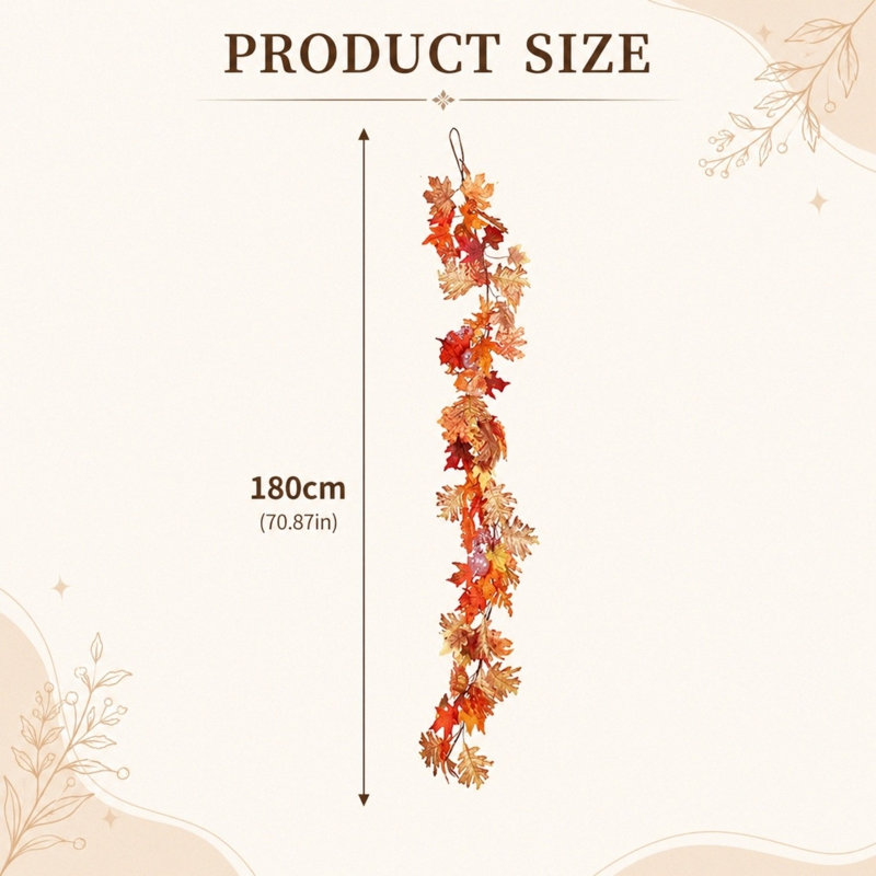 Guirlande de feuilles d'érable artificielle 5,94 pi avec mini citrouilles, cheminée décorative avec escalier de l'Action de grâce