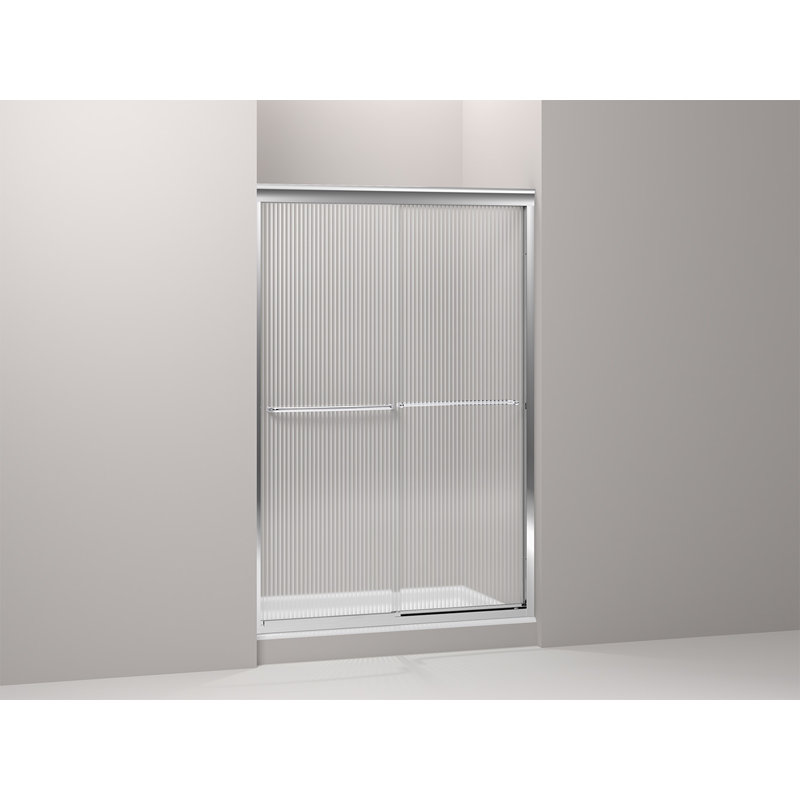 Fluence Frameless Bypass Sliding Shower Door, Falling Lines, Bright Polished Silver, 70.31" x 47.63"