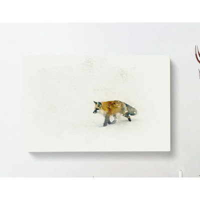 A Red Fox Alone In The Winter In Abstract - Wrapped Canvas