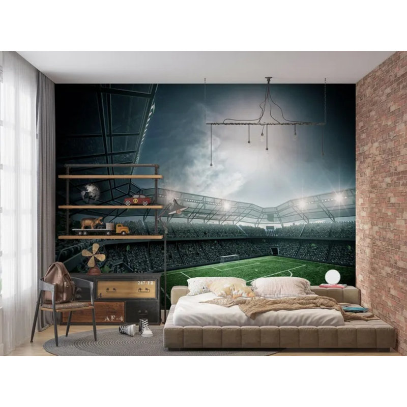 Papier peint mural Soccer Stadium Field Crowd, L 108 po x l 192 po