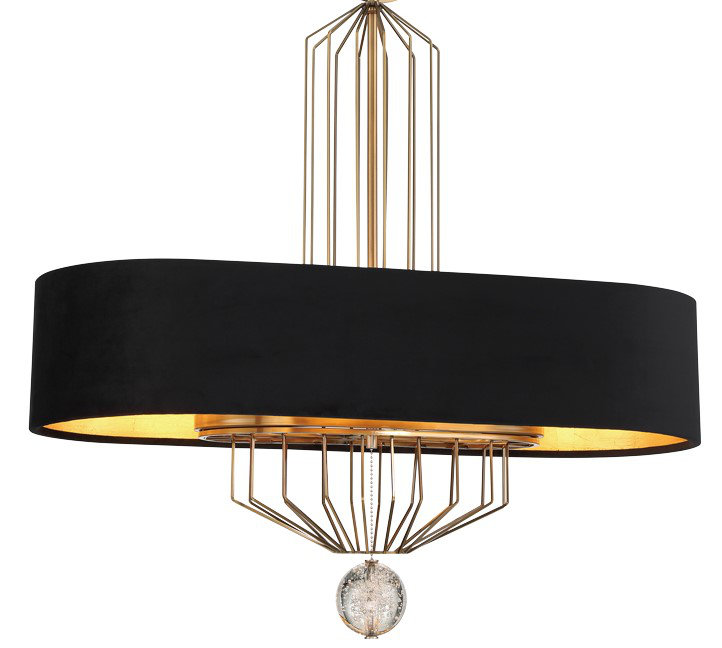 Grandeur Aged Antique Brass 8-Light Drum Chandelier with Black Velvet Shade