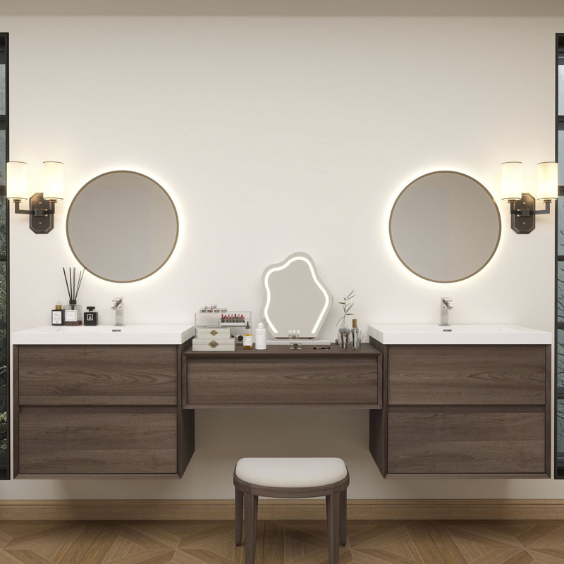 Meuble-lavabo mural 114 po avec chêne en acrylique renforcé Aliki, Chêne rouge