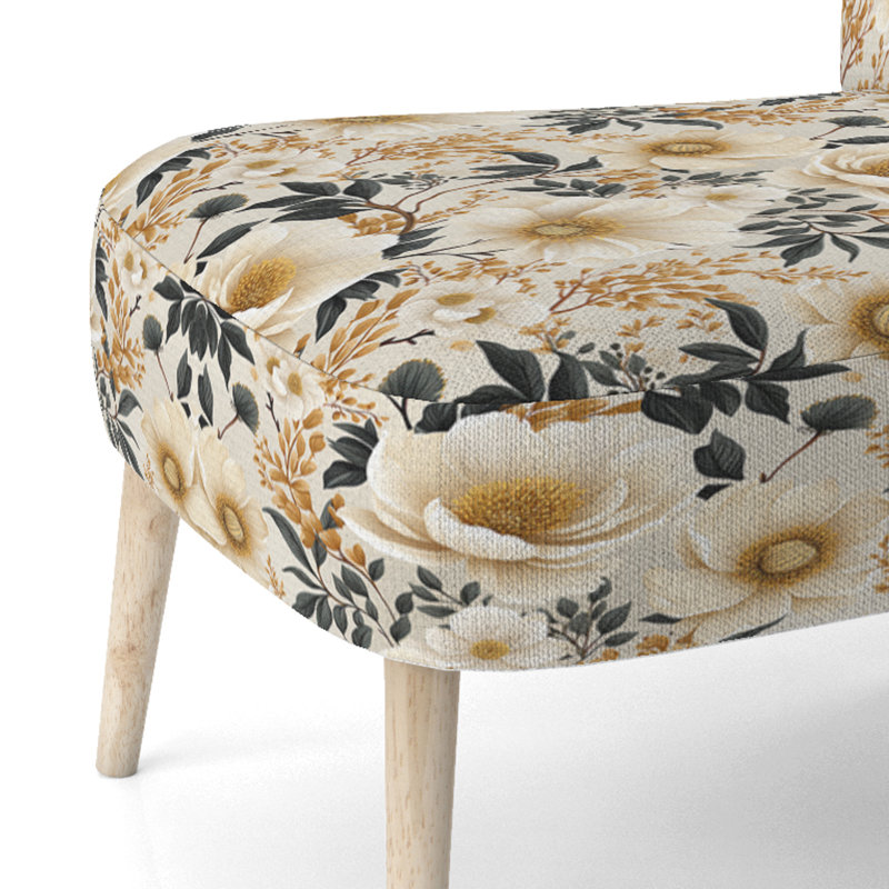 Chaise d'appoint rembourrée de style campagnard rétro avec fleurs ivoire Vintage Symphony