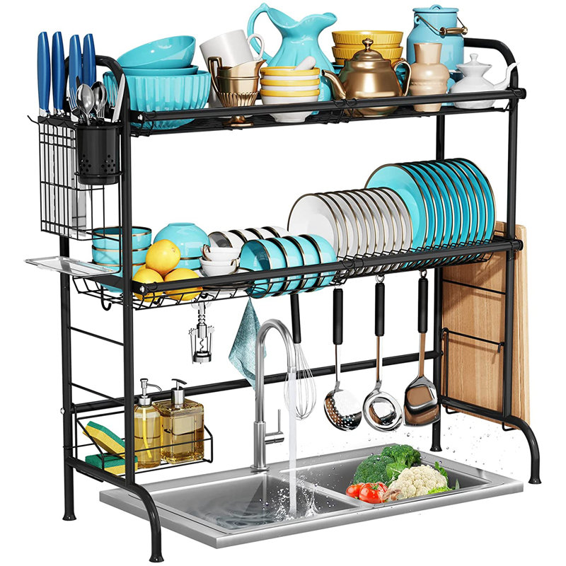Adjustable Black Stainless Steel 2-Tier Over-Sink Dish Rack