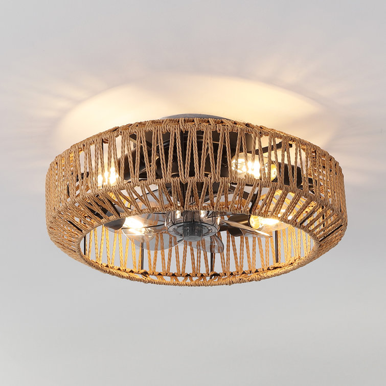 Rowan 19.5" 4-Light Modern Bohemian 6-Speed Metal/Rattan Mobile-App/Remote-Controlled Lantern LED Ceiling Fan