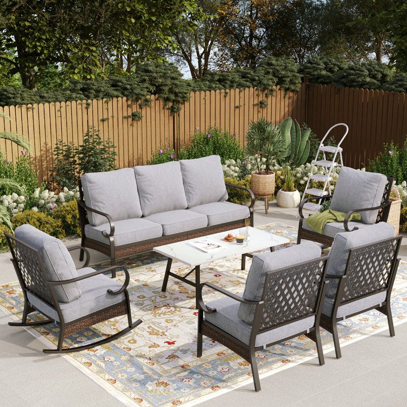 7 - Person Outdoor Patio Conversation Set With Rocking Lounge Chairs, Gray