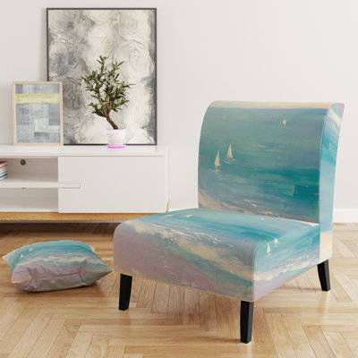 From The Shore - Velvet Upholstered Nautical & Beach Accent Slipper Chair
