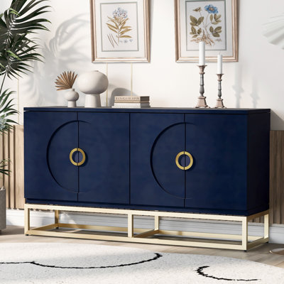 Four-Door Metal Handle Storage Cabinet, Adjustable Shelves