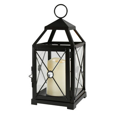 Battery Operated Metal Lantern with LED Candle - Crisscross