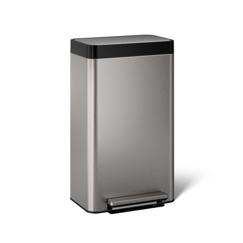 Reset 8 Gallon Kitchen Trash Can, Stainless Steel Hand Free Step Trash Can with Quiet-Close Lid, Stainless Steel