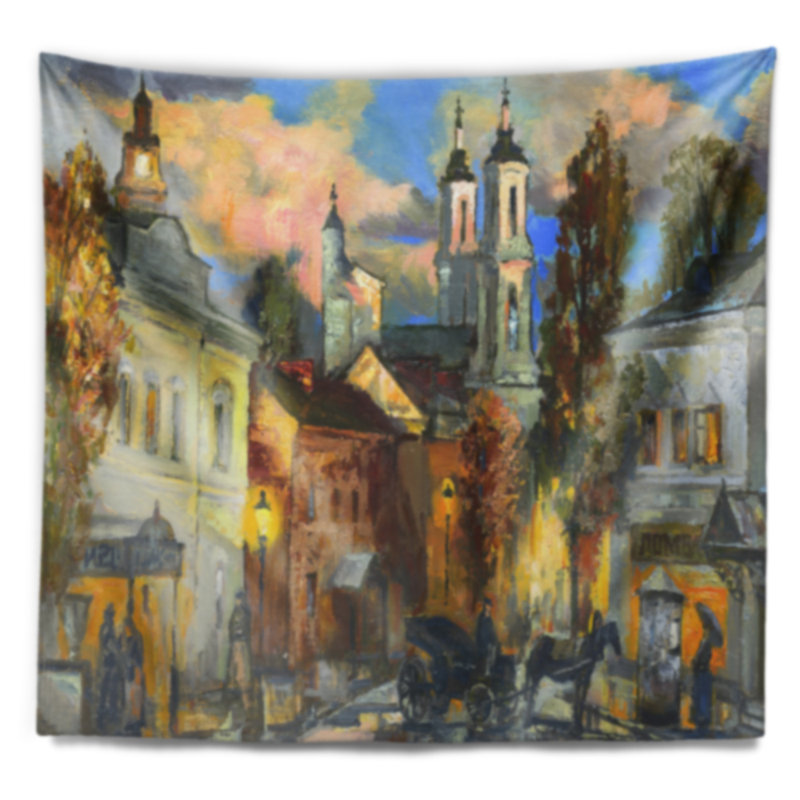 Tapisserie de la vieille ville Cityscape, H 32 po x l 39 po