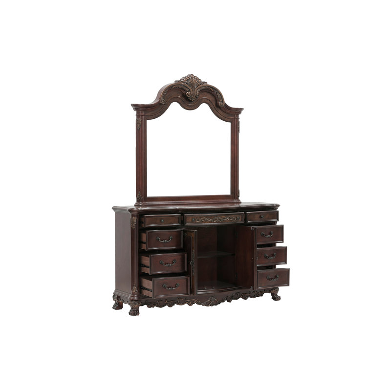 Commode de meuble de chambre à coucher avec finition cerisier et armoire inférieure à 9 tiroirs