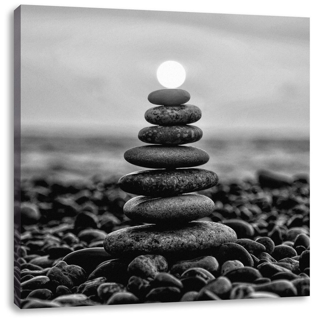 Pebble Pyramid In Sunset, Monochrome As Canvas Picture Square