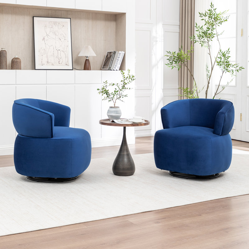 Olevide Swivel Barrel Chair, Navy Velvet