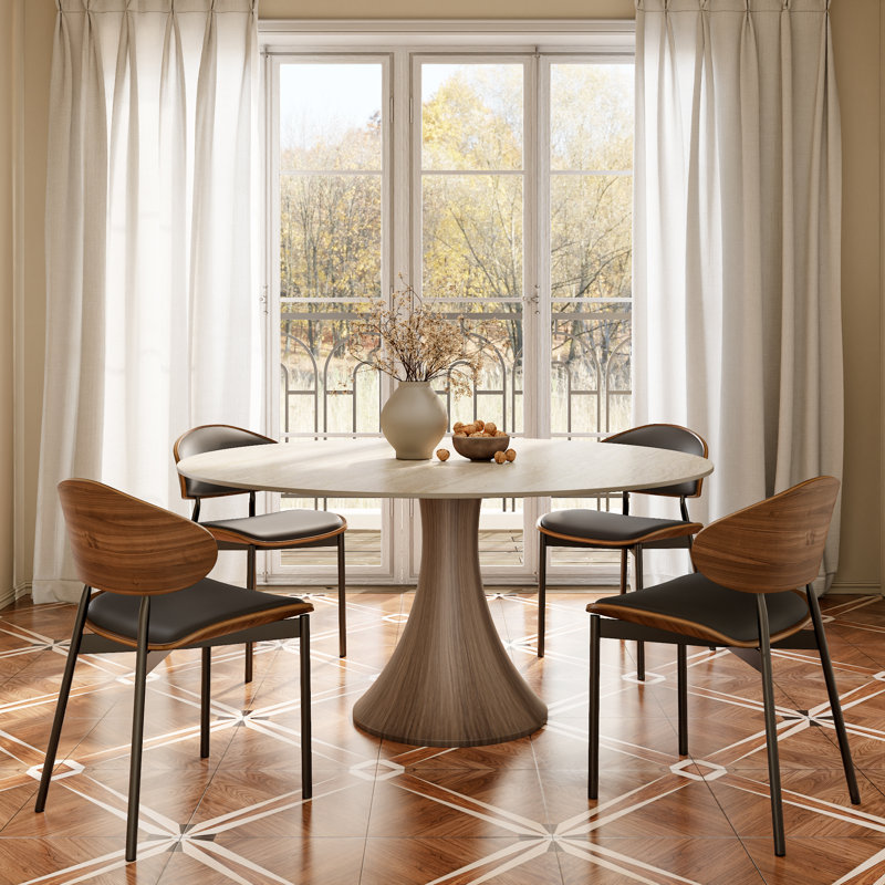 Table de salle à manger en pierre Travertine, Dark Walnut, 29,52 po H x 59 po L x 59 po l