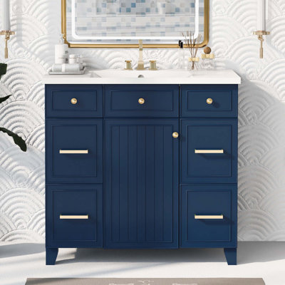 36"" Bathroom Vanity Cabinet With Sink Top Combo Set -  Ebern Designs, 756EA29503CF43E9A58359815B5BD3D0