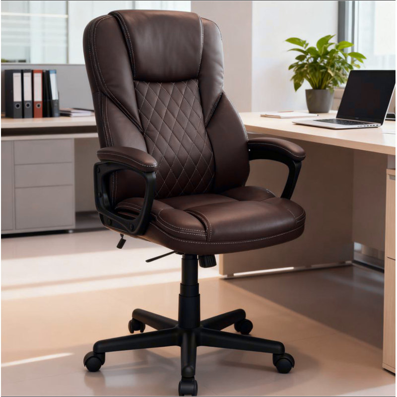 Fauteuil de direction en similicuir avec hauteur réglable et roulettes pivotantes, chaise de bureau ergonomique à haut dossier, pour la maison et le bureau
