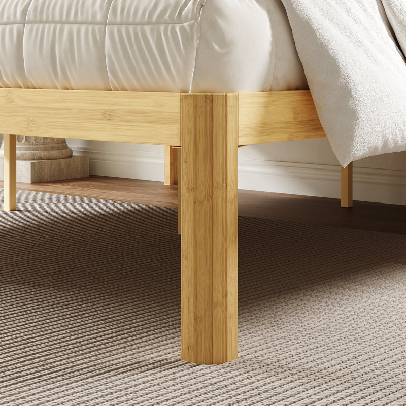 Cadre de lit plateforme robuste en bambou de 45,7 cm (18 pouces), structure en bois massif avec support à lattes métalliques, aucun sommier requis, silencieux