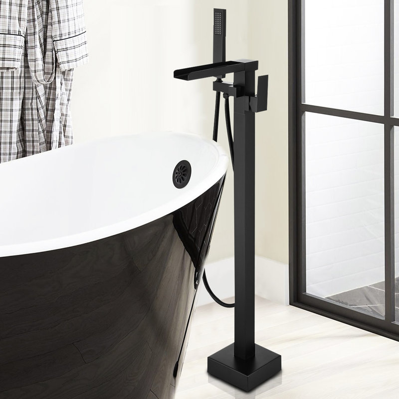 Bathtub Faucet With Hand Shower In Matte Black - Modern Design, Corrosion , Includes Diverter Single Handle Shower, , Material