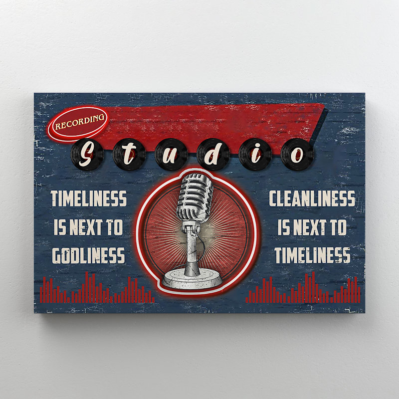 Un enregistreur dans un studio d'enregistrement - «Timeliness Is Side To Godness», 1 impression rectangulaire sur toile tendue