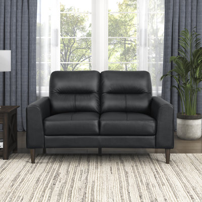 Causeuse moderne et contemporaine en cuir fleur de 56 po avec structure en bois massif et contreplaqué Upton