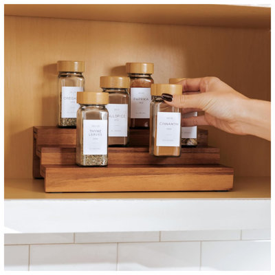 Expandable Spice Rack Organizer For Cabinet, 3-Tier Shelf For Spice Organization (11” To 22”), Fits 36 Spice Jars, Seasoning And Pantry Storage, Non-Slip Feet, 100% Acacia Wood