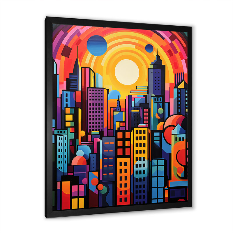 «City Honolulu Popart I» sur toile, Cadre photo noir, H 20 po x l 12 po x P 1 po