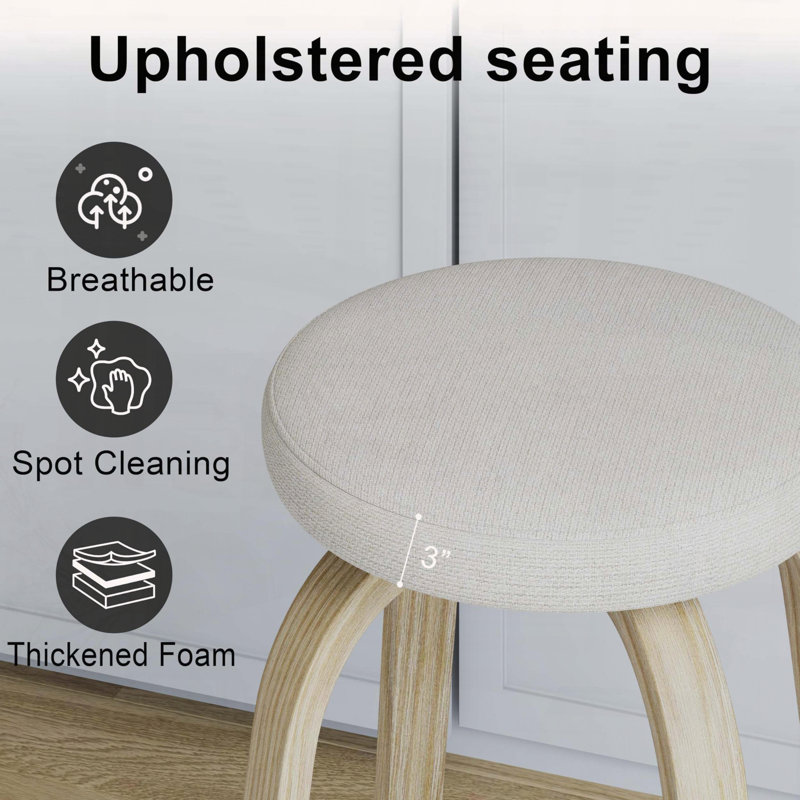 Tabouret de bar pivotant avec dossier sans dossier et siège en tissu, hauteur de 26 po, ensemble de 2, Beige