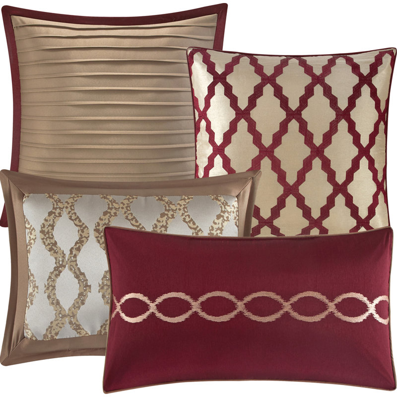 Queen Burgundy and Beige Microfiber 10-Piece Comforter Set