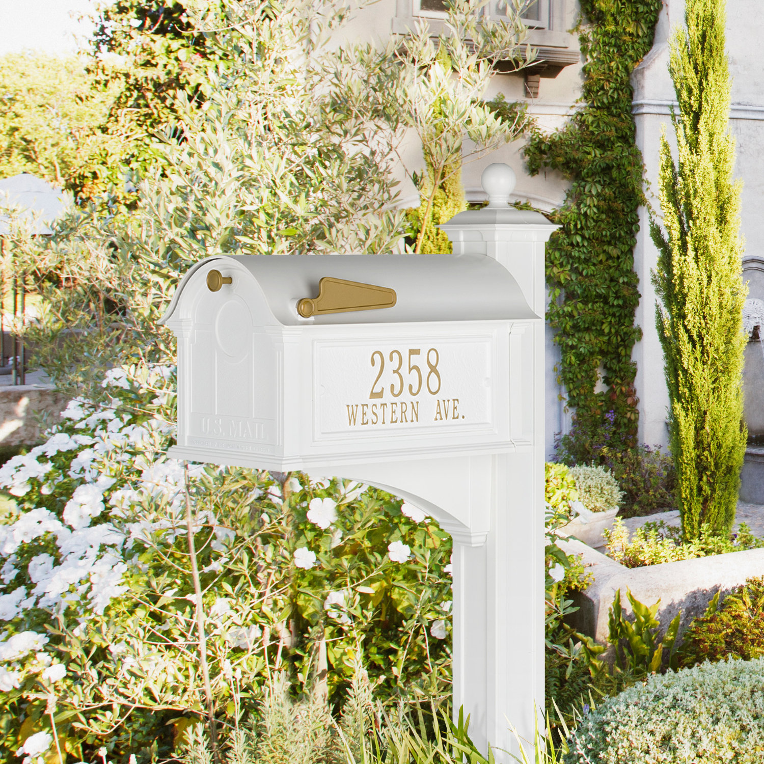 Personalized Post-Mounted Mailbox, White, Yes