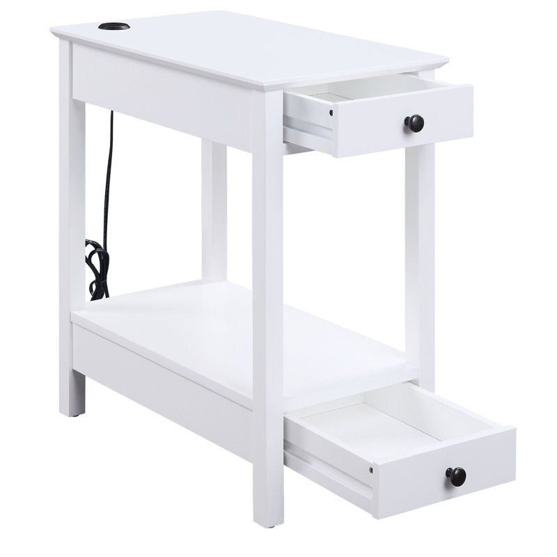 Table rectangulaire blanche avec 2 tiroirs et une base stable avec pieds carrés décoratifs