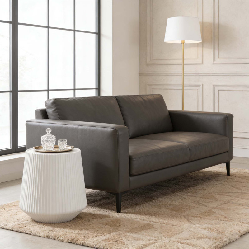 Table basse en cuir fritté clair, H 20,47 po x L 19,68 po x l 19,68 po, Blanc, crème