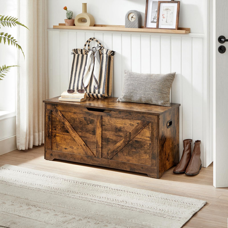 Storage Trunk with 2 Safety Hinges, Rustic Brown