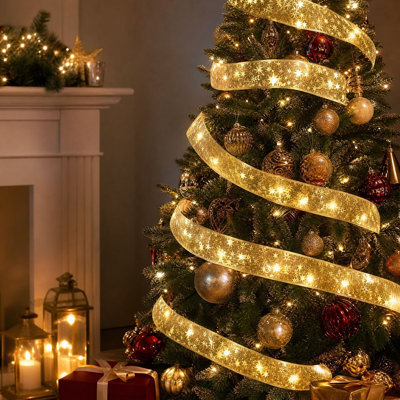 Christmas Decor Christmas Ribbon LED String Lights Christmas Tree Decorative Lights Satin Ribbon Lights Gift Box Decorative Ribbon Light Strings