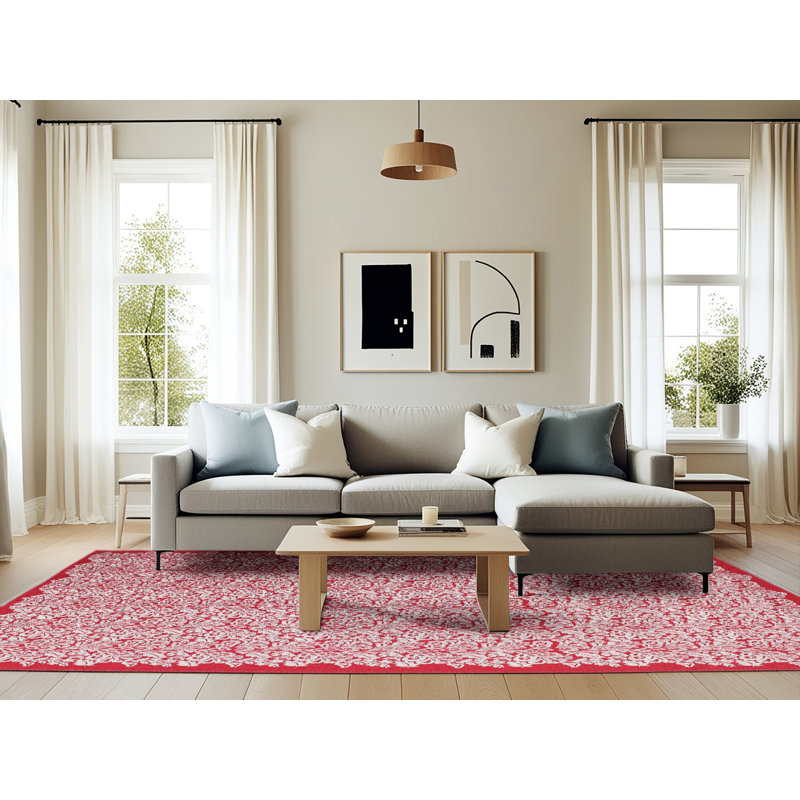 Tapis de zone rose/rouge contemporaine, Rectangle 6 pi x 9 pi