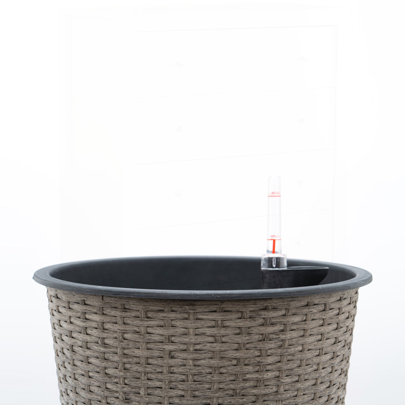 13 in. Gray Wicker Self-watering Planter with Eco-friendly Materials and Durable Design for Indoor and Outdoor Use, Gray