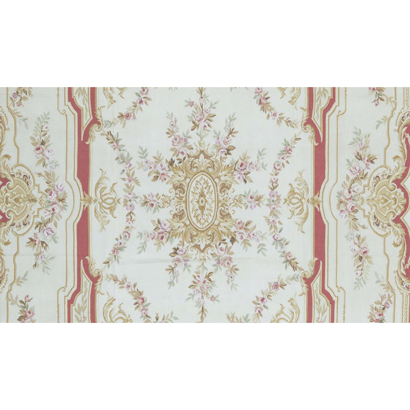 Hand-Knotted High-Quality Ivory and Red Area Rug