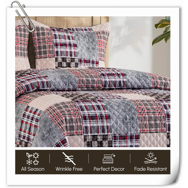 Ensemble de courtepointe en microfibre / polyester Quilts, Courtepointe grande + 2 taies décoratives, Patchwork brun