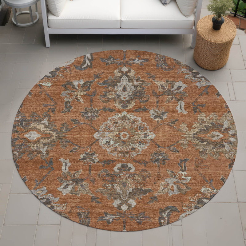 Tapis lavable à la machine intérieur / extérieur ACN2793 Global Chantille, Paprika, Rond 8 pi