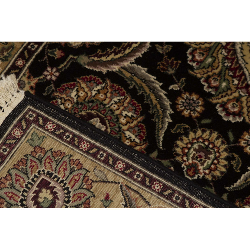 Tapis noir et brun de haute qualité noué à la main