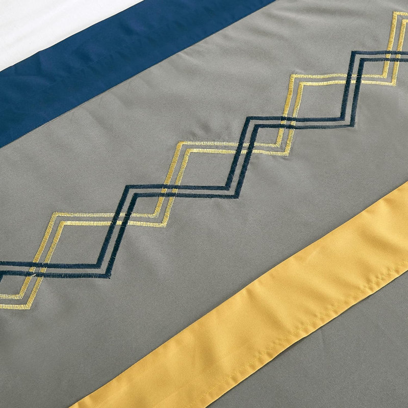 Room Darkening Curtain Pair, Navy/Gray/Yellow