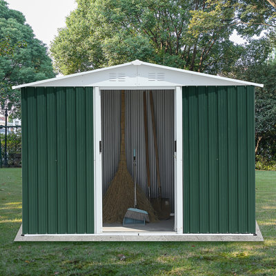 8X6 Feet Outdoor Storage Garden Shed Apex Roof Green With Aluminum Alloy Frame And Sliding Door