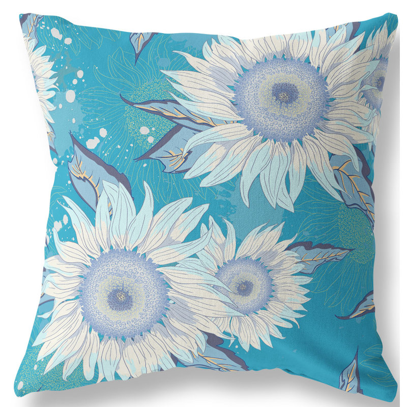  Housse et insert de coussin carré tournesol, 16 po x 16 po, Bleu / aqua