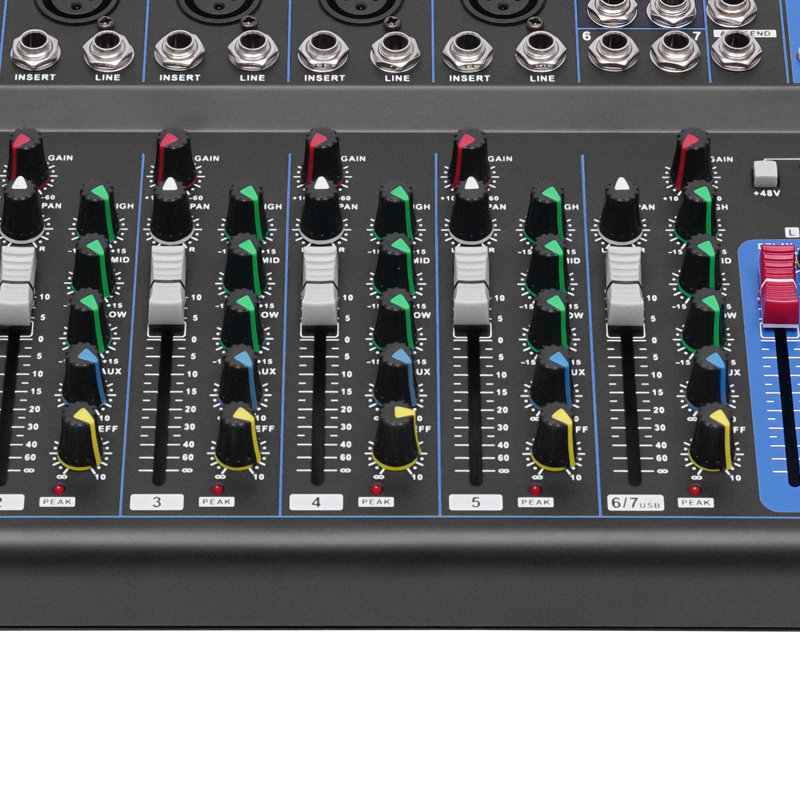 7 Channel Audio Mixer with Bluetooth, USB & 48V Phantom Power