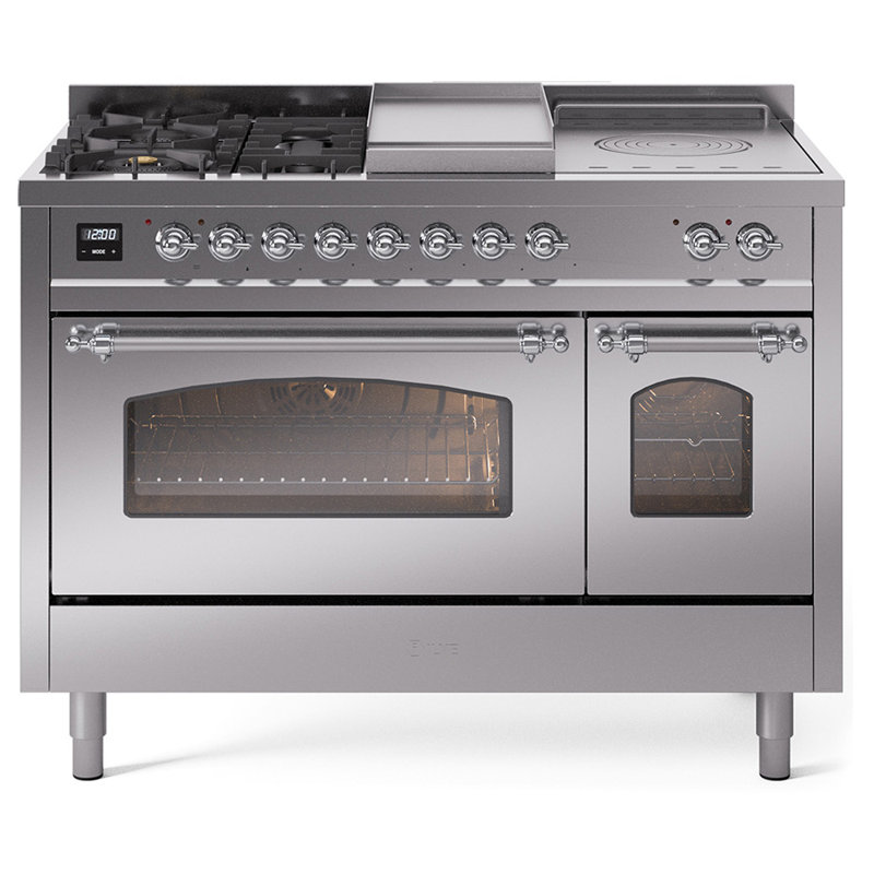ILVE Nostalgie II 48 Dual Fuel Range, Stainless Steel/Brass, Natural Gas