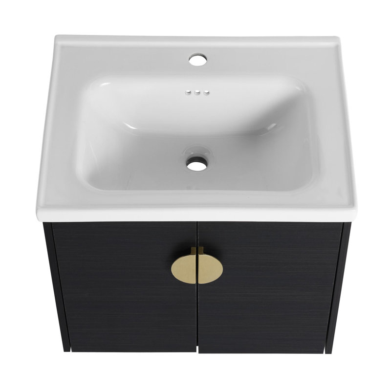Ensemble de meuble-lavabo mural simple 23 po avec plateau en céramique Datzo, Noir châtaignier