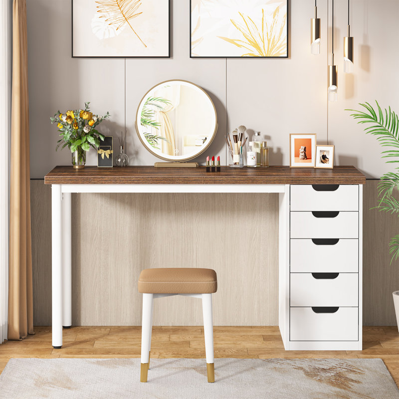 Bureau 47 po avec 5 tiroirs, Brun / Blanc