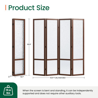4-Panel Frosted Acrylic Room Divider – Art Deco Modern Freestanding Privacy Screen